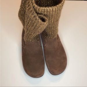 Alegria Juneau Brown Gold Knitted Slouch Boots